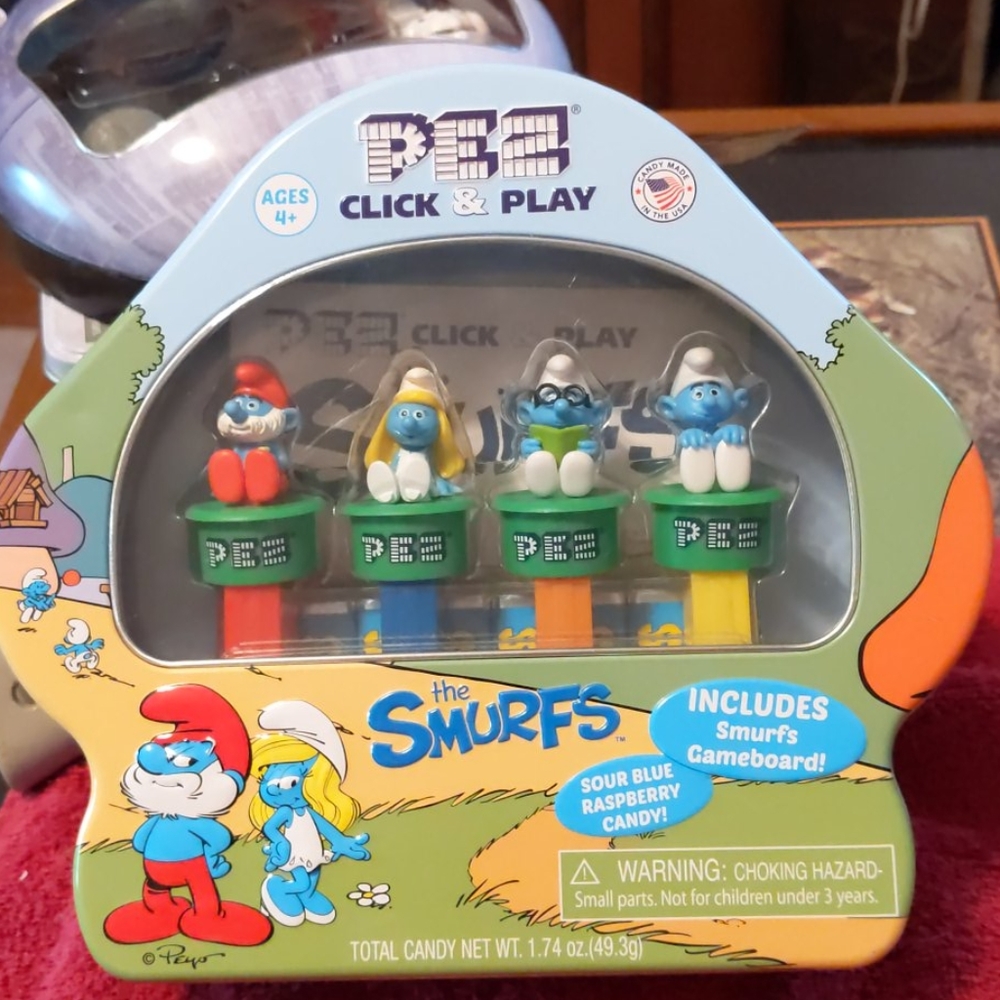 Smurfs Pez dispenser and game board